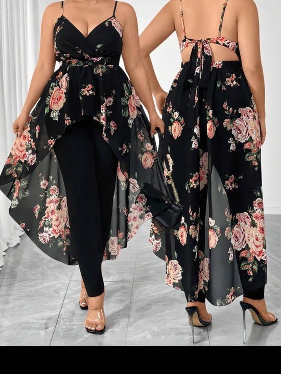 SHEIN Tops - SHEIN Black Floral High-Low Cami Top